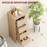 HOMCOM Dulap de Baie Economisitor de Spațiu cu 4 Sertare și Mânere Sculptate Stil Nordico, 29x29x83 cm, Lemn Natural(m-4)