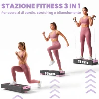 SPORTNOW Stepper fitness a 2 altezze con bande di resistenza, portata 120 kg, rosa e nero(m-4)