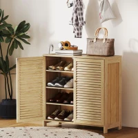 HOMCOM schmaler Schuhschrank, Rattan, schmal, hoch, Holz, kleine Schublade, dünn(m-2)