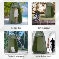Outsunny Cort de Duș Pop Up Impermeabil din Poliester și Plastic, 100x100x185 cm, Verde Militar(m-7)
