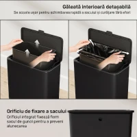 HOMCOM Pubelă 8 L cu Capac din Oțel Inoxidabil, Suspendată sau de Sine Stătătoare, 29,7x17,4x30 cm, Negru(m-5)