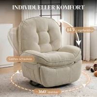 HOMCOM Chenille relaxfauteuil, handmatig verstelbaar, 360° draaibaar en schommelend, met brede zitting en hoge rugleuning, crèmewit(m-4)