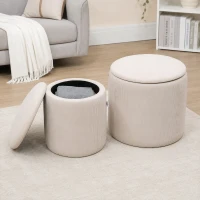 HOMCOM Hocker Ottomane, Zweier-Set, mit Stauraum, weiche Polsterung, Bezug in Cordoptik, Cremeweiß, 40 x 40 x 41cm(m-12)