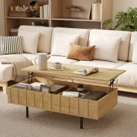 HOMCOM Mesa de Centro Elevable Mesa de Café para Salón con 2 Compartimentos Ocultos Patas de Metal 110x55x36,5 cm Roble(m-2)