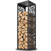 Outsunny aminholzregal 38 x 38 x 112cm erhöhtes Brennholzregal mit 4 Haken Dekorative Aussparungen bis 100 kg Stahl(m-11)