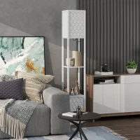 HOMCOM Lampa stojąca w nowoczesnym designie, 2 półki, łańcuszek włącznika, 26 cm x 26 cm x 156 cm, biały(m-9)