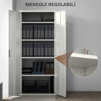 HOMCOM Armadio da Ufficio a 5 Livelli con 4 Ripiani Regolabili, in Acciaio, 80x40x180 cm, Bianco(m-4)