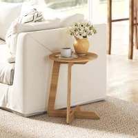 HOMCOM Mesa Auxiliar em Forma de C Mesa Redonda com Montagem Rápida Ideal para Espaços Pequenos Sala, Quarto Ø39x50,5 cm Madeira(m-2)