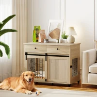 PawHut Jaula para Perros Medianos y Grandes Mesa Auxiliar Moderna con 2 Cajones 2 Puertas y Cierre 100x56x81 cm Roble(m-2)