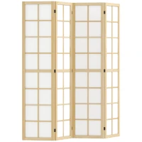 HOMCOM Biombo de 4 Paneles Plegable con Marco de Madera 160x170 cm para Dormitorio Oficina Salón Natural(m-1)