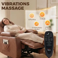 HOMCOM Massagesessel mit Wärmefunktion, drehbarer Schaukelsessel mit Fußstütze, Hellbraun(m-4)
