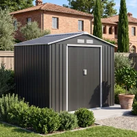 Outsunny Casetta da Giardino Porta Utensili in Lamiera con Porte Scorrevoli, 213x130x185cm, Grigio Scuro(m-11)