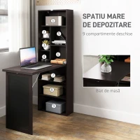 HOMCOM Birou Modern Pliabil cu Bibliotecă și Tablă, din Lemn și Metal, 98x51x153 cm, Maro(m-5)