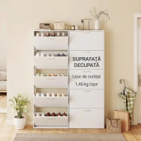 HOMCOM Dulap pentru Pantofi cu 5 Uși Anti-Răsturnare, din PAL, 65x17x180.5 cm, Alb(m-6)