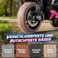 HOMCOM Elektro-Kindermotorrad, Lichter & Geräusche, 3 km/h, wiederaufladbar, Kunststoff & Metall, Rosa/Weiß(m-6)