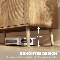 HOMCOM Rattan Sideboard mit 4 Türen, Boho Küchenbuffet mit 2 verstellbaren Einlegeböden, Holzoptik natur(m-7)