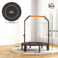 HOMCOM Cama Elástica Plegable Ø102 cm con Mango Ajustable Marco de Acero para Entrenamiento Piernas Cuerpo Negro y Naranja(m-3)