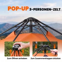 Outsunny Doppellagiges Instant-Pop-Up-Zelt mit Regenschutz, Outdoor Familienzelt für 4 Personen wasserdicht sechseckig 4 Jahreszeiten Kuppelzelt mit Bodenplane 2 Türen Moskitonetz Tragetasche Orange(m-4)