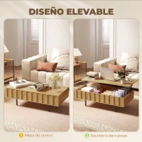 HOMCOM Mesa de Centro Elevable Mesa de Café para Salón con 2 Compartimentos Ocultos Patas de Metal 110x55x36,5 cm Roble(m-4)