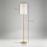 HOMCOM Lampadar cu Abajur din In și Dulie E27, In și Oțel, 25,5x25,5x157 cm, Auriu(m-3)