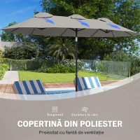 Outsunny Umbrelă dublă înclinabilă la 45° cu manivelă și orificii de aerisire, din oțel și poliester, 285x147x227 cm, gri(m-7)