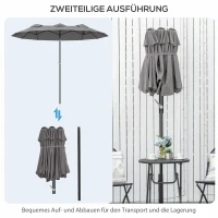 Outsunny parasol, tuinparasol, kantelbaar, met handslinger, winddak, polyester+staal, grijs, 285 x 147 cm(m-8)