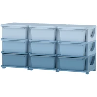 HOMCOM Aufbewahrungsbox für Kinder, Kinder-Aufbewahrungsbox, 9 Schubladen, Blau(m-11)