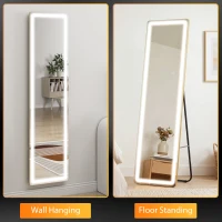 HOMCOM 2 in 1 Ganzkörperspiegel mit LED-Licht, freistehend, wandmontiert, dimmbar, 40 cm x 37 cm x 156,5 cm, Silber(m-4)