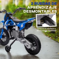 AIYAPLAY Moto Eléctrica para Niños 12V con 2 Motores Suspensión Trasera Ruedas de Apoyo Desmontables Música Niños 3-6 Años Azul(m-5)