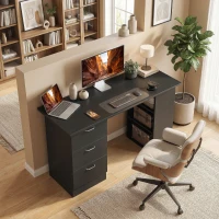 HOMCOM Birou PC cu 3 Rafturi și 3 Sertare pentru Cameră și Birou, din Lemn MDF, 120x49x72 cm, Negru(m-10)