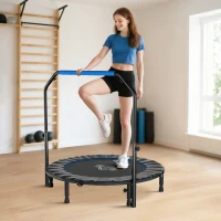 HOMCOM Trampolín de Fitness Adultos Ø122 cm, Cama Elástica Plegable con Mango Ajustable de 4 Niveles Negro y Azul(m-2)