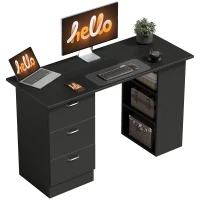 HOMCOM Birou PC cu 3 Rafturi și 3 Sertare pentru Cameră și Birou, din Lemn MDF, 120x49x72 cm, Negru(m-11)