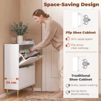 HOMCOM Meuble à chaussures 12 paires avec 2 tiroirs rabattables, portes cannelées et étagères réglables, 60x24x91,5cm, blanc(m-8)