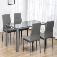 HOMCOM Ensemble table à manger avec 4 chaises, table de cuisine avec chaises en cuir synthétique, 120 x 70 x 75 cm, gris(m-2)