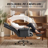 HOMCOM Scaun Da Birou Con Spătar Rabatabil a 3 Niveluri, Gri Închis(m-6)