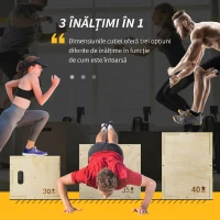 HOMCOM Plyo Box din Lemn cu 3 Înălțimi, Jumping Box Pliometric, Capacitate 120 Kg, 40,5 x 35,5 x 30,5 Cm(m-4)