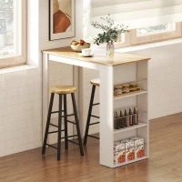 HOMCOM Tavolo da Bar con 3 Mensole e Barre Protettive, in Acciaio e Truciolato, 112x57x106 cm, Bianco(m-2)