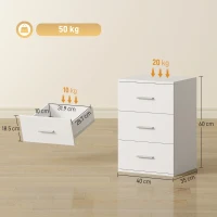 HOMCOM Noptieră cu 3 sertare, modernă și multifuncțională pentru dormitor și living, 40x35x60 cm, albă(m-3)