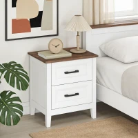 HOMCOM Mesa de Cabeceira Mesa de Cabeceira com 2 Gavetas Estilo Rústico 45x30x50 cm Branco(m-8)