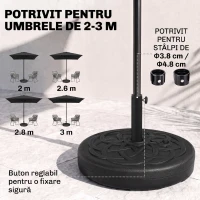 Outsunny Bază pentru Umbrelă de Soare Rotundă din Plastic, Umplibilă cu Apă și Nisip pentru Stâlpi de 38-48 mm, Ø56 cm, Negru(m-4)