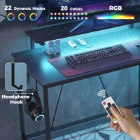 HOMCOM Reversible 'L' LED Light Gaming/Work Desk - Black(m-4)