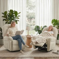 HOMCOM Chenille relaxfauteuil, handmatig verstelbaar, 360° draaibaar en schommelend, met brede zitting en hoge rugleuning, crèmewit(m-8)