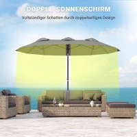 Outsunny Sonnenschirm, Gartenschirm, neigbar, mit Handkurbel, Winddach, Polyester+Stahl, grau, 295 x 152cm(m-5)