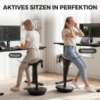 HOMCOM Balancehocker, beweglicher Sitz, drehbar, höhenverstellbar, ergonomisch, 34 x 34 x 68,5-83,5 cm, Braun(m-4)