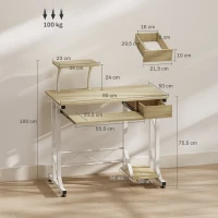 HOMCOM Mesa de Escritorio Mesa de Estudio con Bandeja de Teclado y Cajón Mesa de Ordenador para Despacho 90x50x100 cm Roble(m-3)