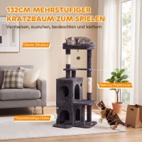 PawHut Kratzbaum 132 cm Katzenturm mit Höhle, Sisalstämme, große Plattform, mehrstöckig für mittelgroße Katzen unter 6 kg(m-4)
