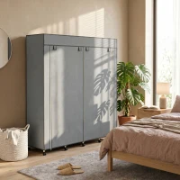 HOMCOM Kleiderschrank Stoffschrank, Türen, 2 Kleiderstangen, 10 Fächer, Grau(m-9)