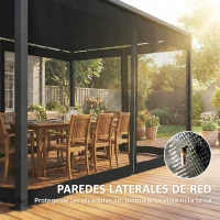 Outsunny Pérgola de Jardín 3x4 m con Techo Retráctil 4 Laterales de Malla UPF30+ Cenador de Jardín para Patio Exterior Gris(m-5)