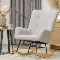 HOMCOM Cadeira de Baloiço em Veludo Teddy com Apoios de Braços, Acolchoamento Espesso e Pés de Madeira, Cinzento-Claro(m-10)