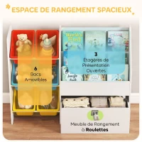 AIYAPLAY Meuble rangement enfant rangement jouets enfant 6 bacs amovibles et grand coffre à roulettes 100x30x80cm multicolore(m-4)